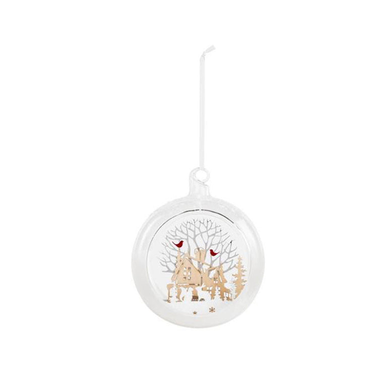 Glass Snow Scene with Forest Animals Ornament