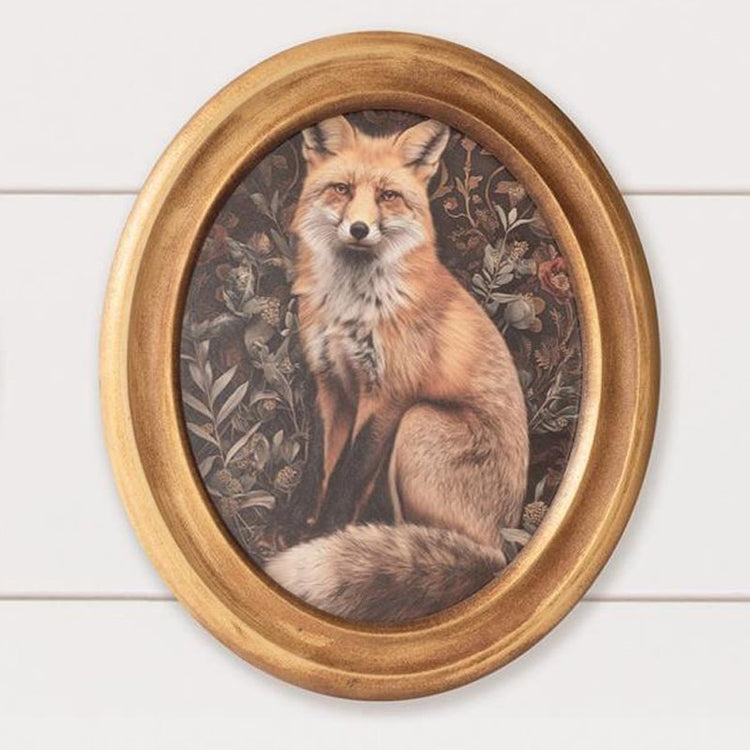 Round Framed Print Gold Forest Fox 