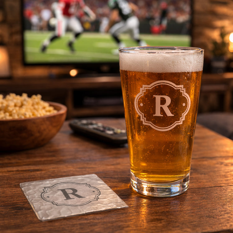 Initial Pint Glass and Coaster Duo