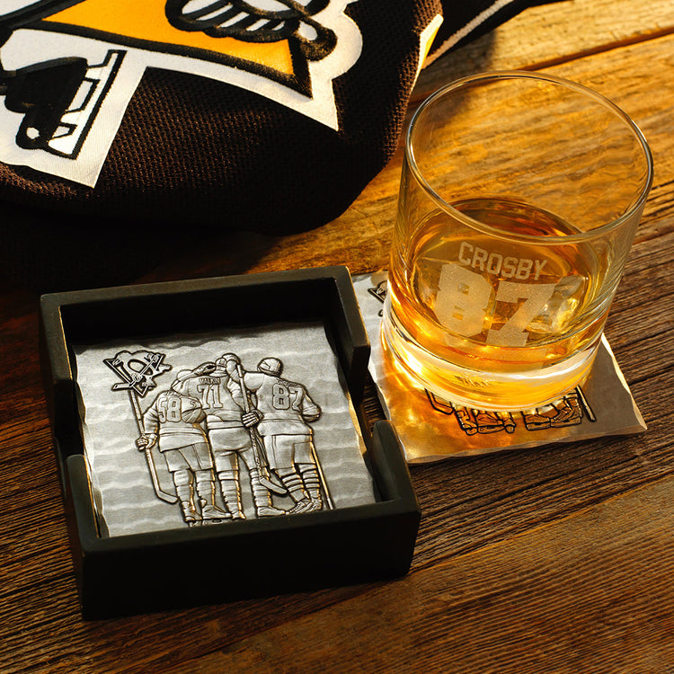 Pittsburgh Penguins Big Three SOHO Rocks Glass and Coaster Set