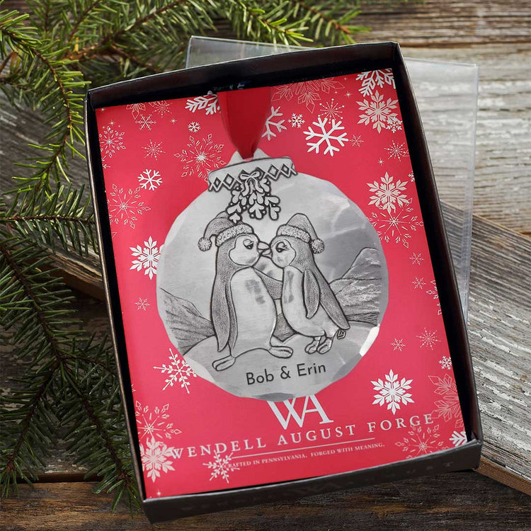 Personalized Kissing Penguins Ornament - Wendell August Forge