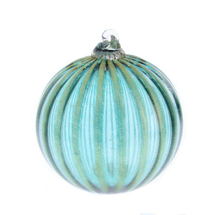 Glass Ornament Jewel Tone Lagoon with Gold Rib