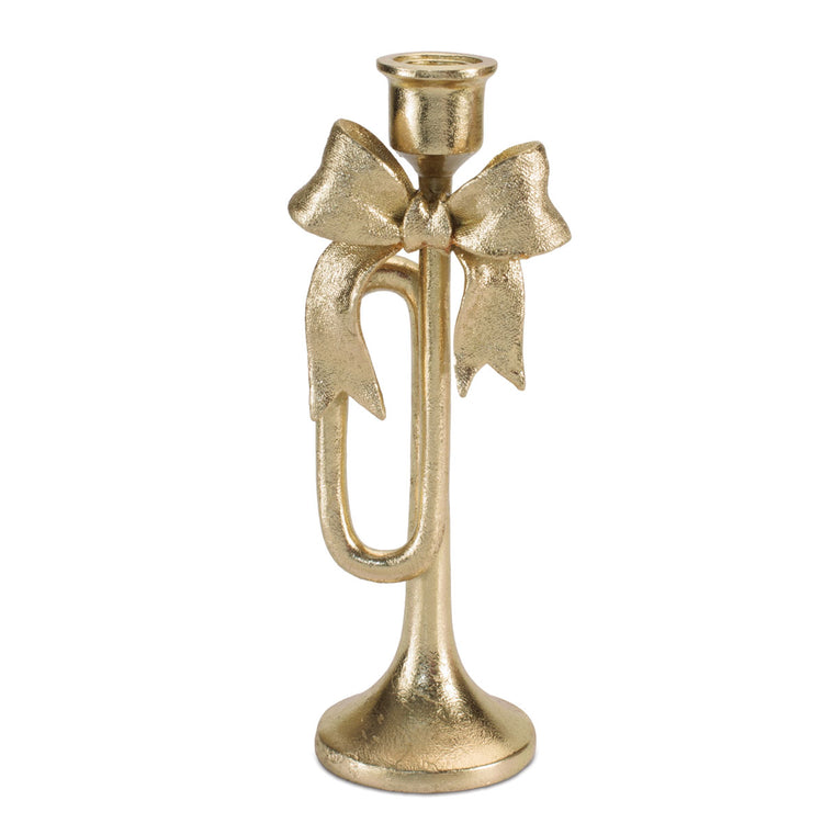 Christmas Horn with Bow Taper Candle Holder