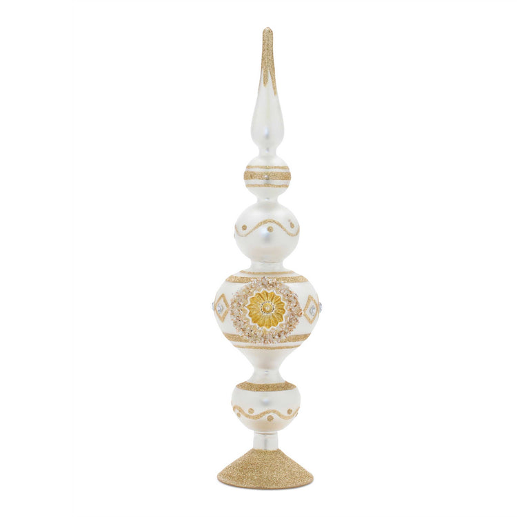 white and gold finial