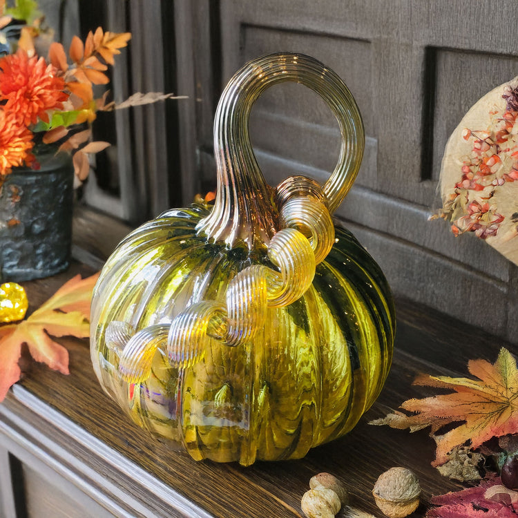 Glass Pumpkin Jewel Tone Lime Green