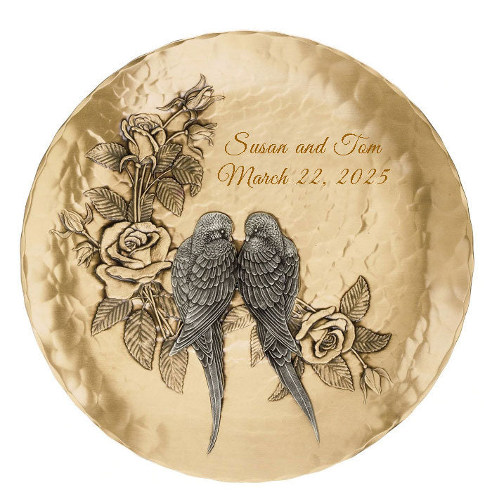 Personalized Mixed Metal Love Birds Wedding or Anniversary Plate 