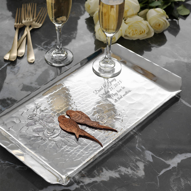 Love Birds Mixed Metal Hostess Tray (Aluminum) - Wendell August Forge