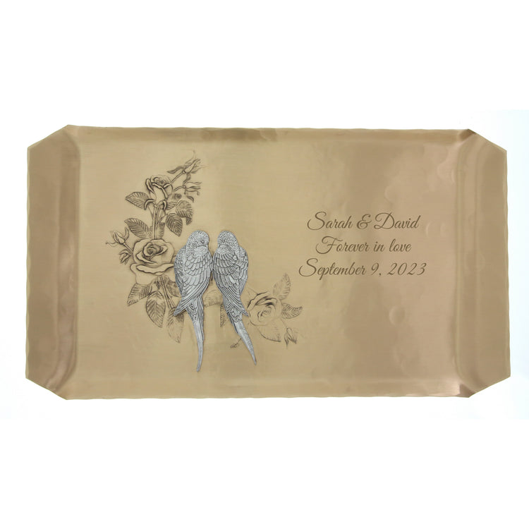 Love Birds Mixed Metal Hostess Tray (Bronze) - Wendell August Forge