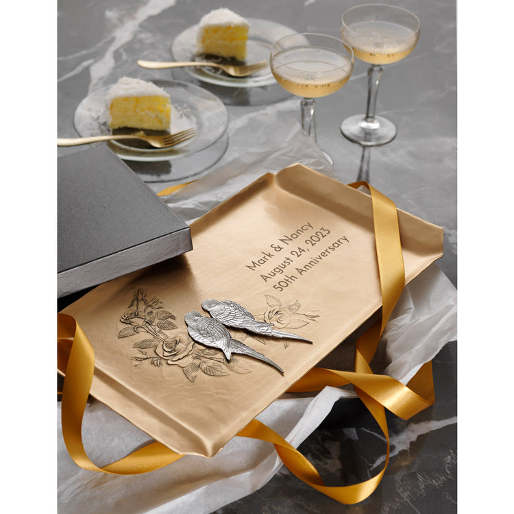 Love Birds Mixed Metal Hostess Tray (Bronze) - Wendell August Forge