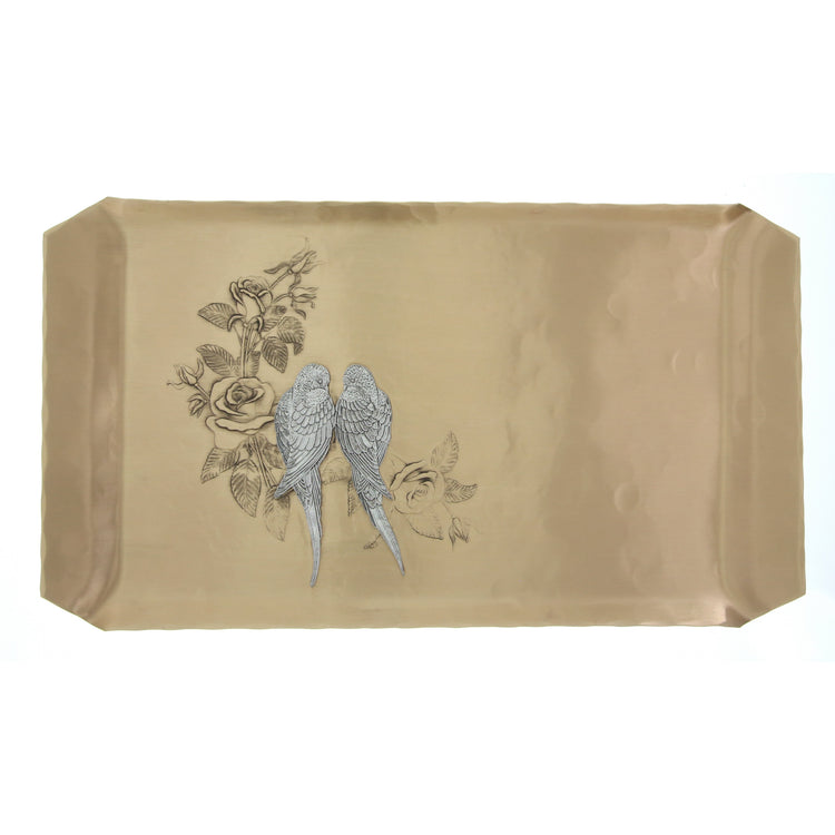 Love Birds Mixed Metal Hostess Tray (Bronze) - Wendell August Forge