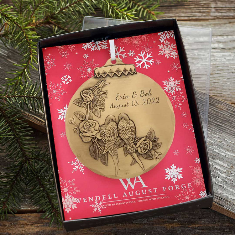 Personalized Lovebirds Ornament (Bronze) - Wendell August Forge