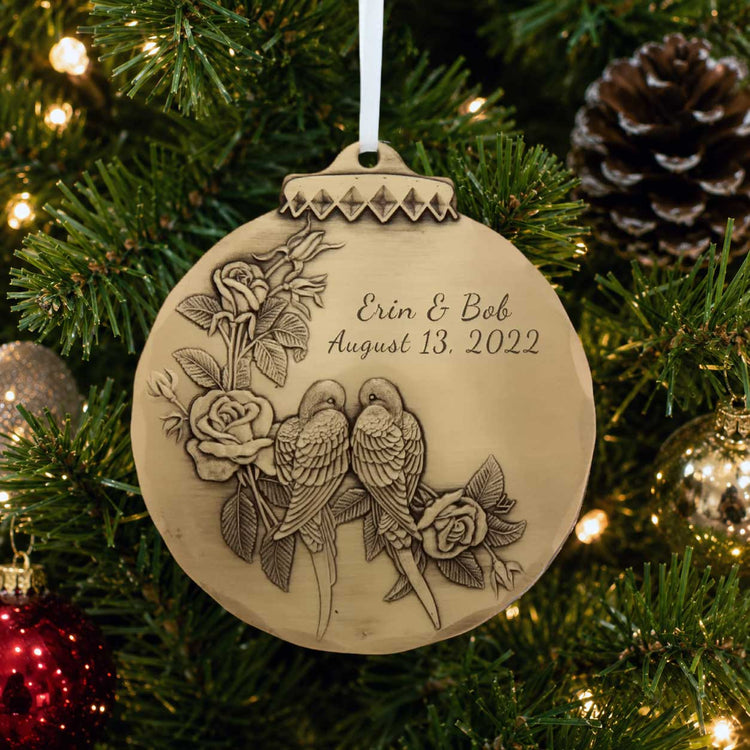 Personalized Lovebirds Ornament (Bronze) - Wendell August Forge