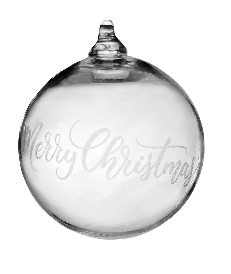 Hand Blown Glass Merry Christmas Ornament