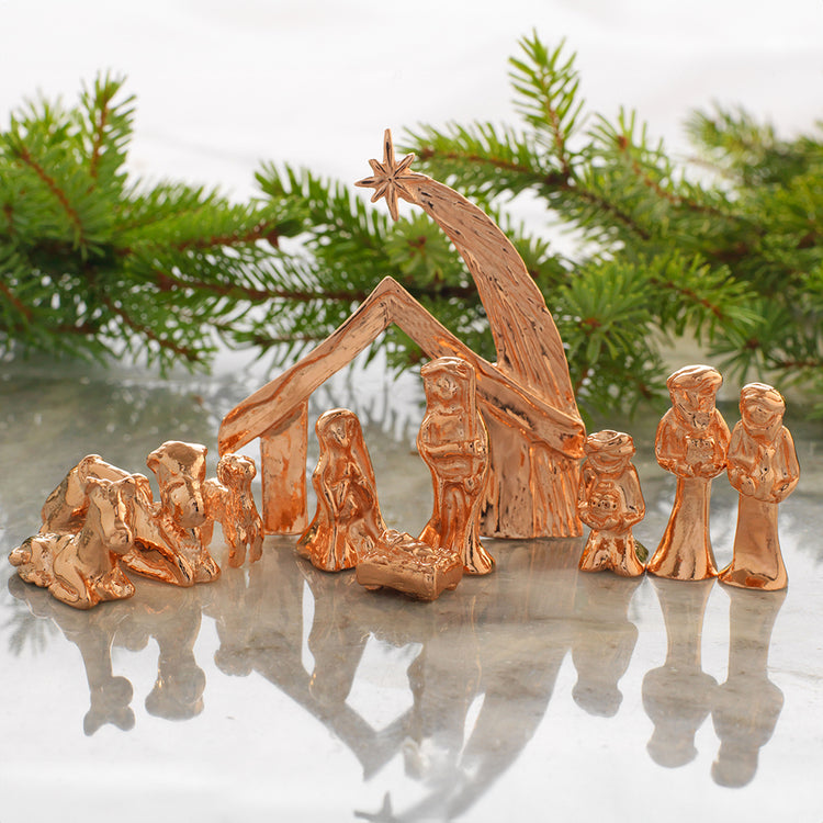 Limited Edition Mini 10-Piece Nativity Set (Plated Rose Gold) - Wendell August Forge