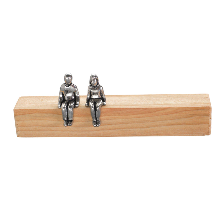 Pewter Miniature Family - Mom & Dad On Wood Block