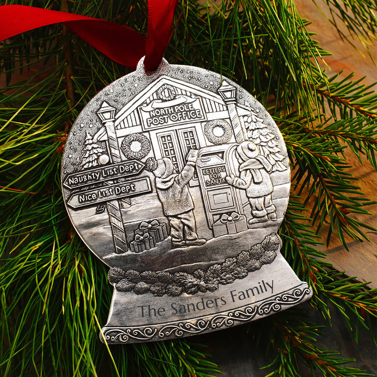 North Pole Post Office Snow Globe Personalized Christmas Ornament