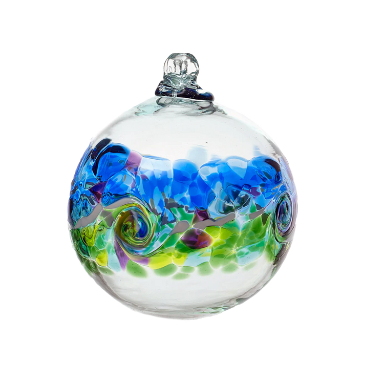 6" Handblown Glass  Colour Wave Ornament - Ocean Breeze - Wendell August Forge
