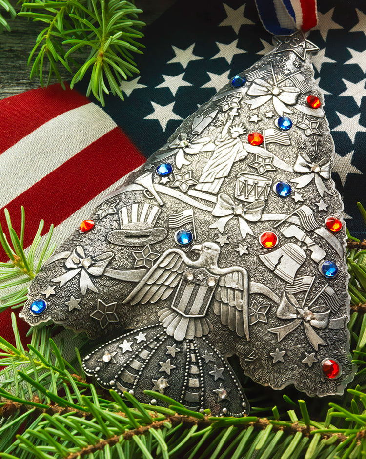 Patriotic Christmas Tree Ornament with Crystals