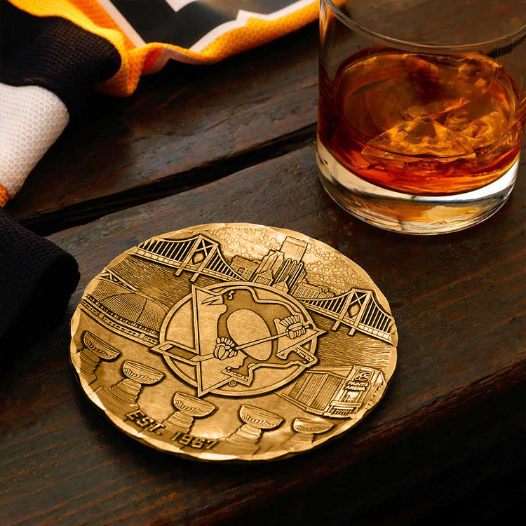 Pittsburgh Penguins Coaster Bronze - 60 Season Anniversary