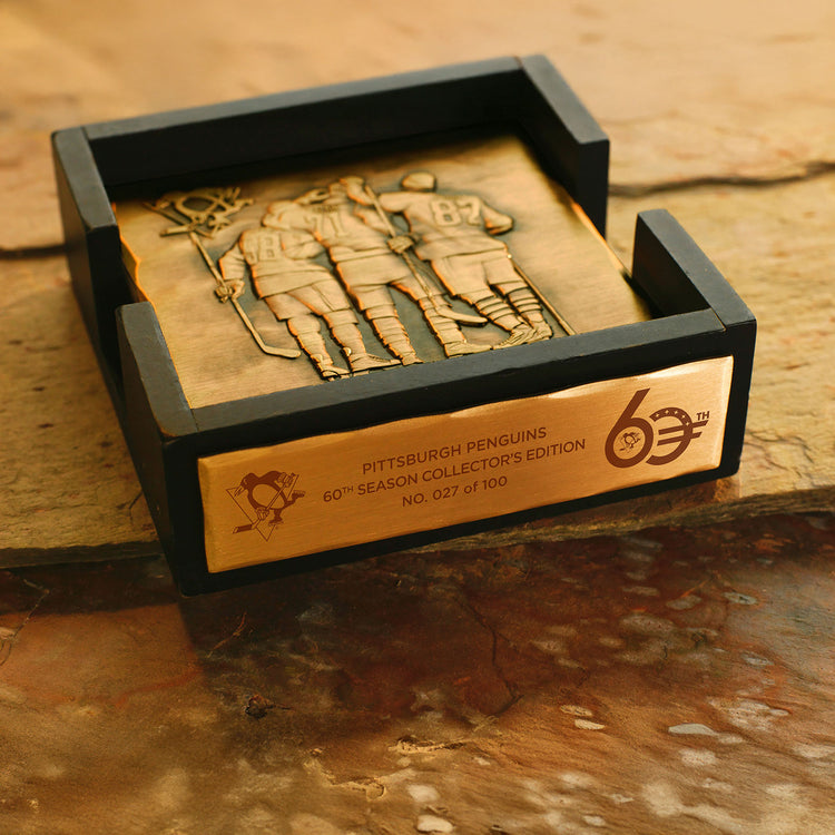 Limited Edition Pittsburgh Penguins 60th Season Big 3 Rocks Glass & Bronze Coaster Set 
