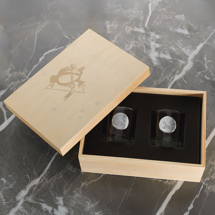 Pittsburgh Penguins 2-Piece Stemless Wine Glass Set with Collectible Box
