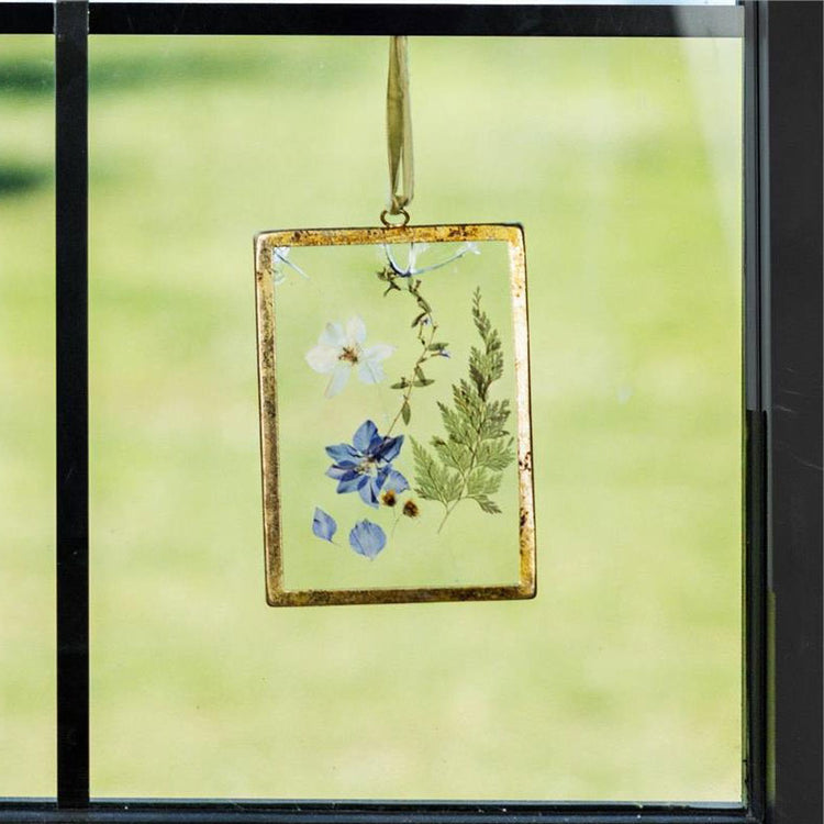 Wall Art Pressed Flowers with Gold Frame (Blue)