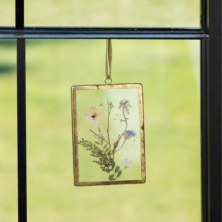 Wall Art Pressed Flowers With Gold Frame (Pink and Blue)