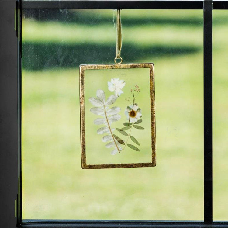 Wall Art Pressed Flowers with Gold Frame (White)