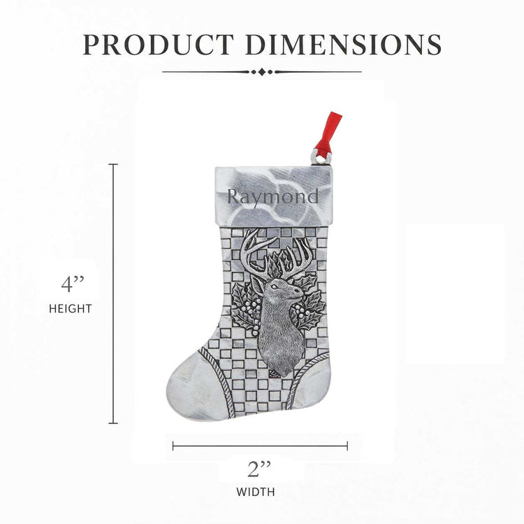 Personalized Plaid Deer Stocking Ornament - Wendell August Forge