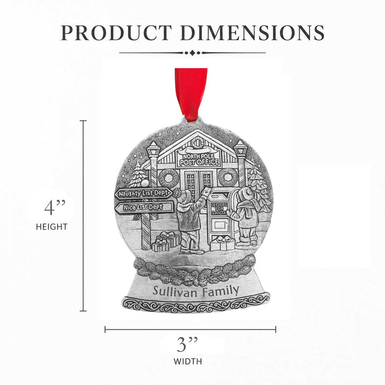 North Pole Post Office Snow Globe Personalized Christmas Ornament