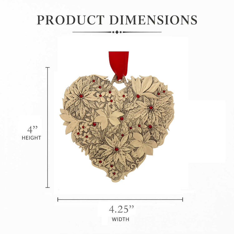 Bronze Winter Floral Heart Christmas Ornament with Crystals 