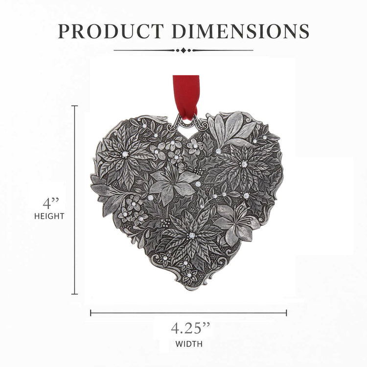 Winter Floral Heart Christmas Ornament with Crystals