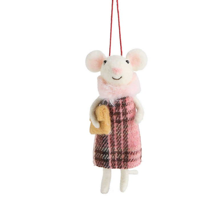 Plaid Mouse with Purse Ornament