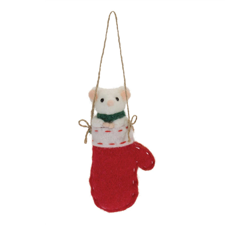 Red mouse in mitten ornament