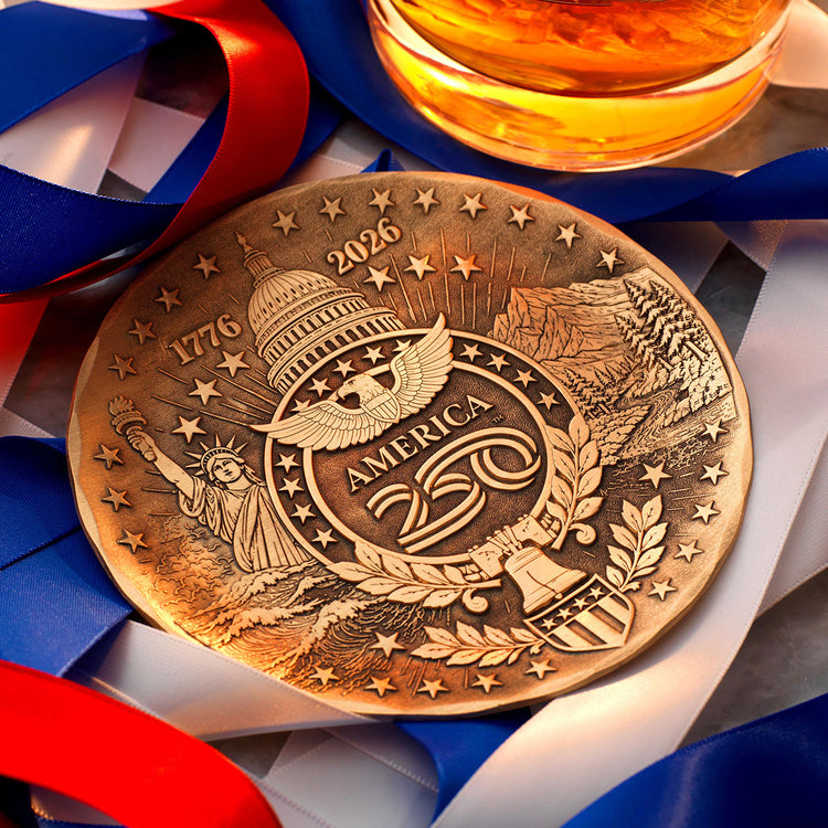 Bronze Commemorative America250 Coaster with Patriotic Design