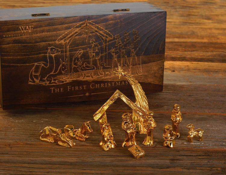 Limited Edition Mini 10-Piece Nativity Set (Plated Rose Gold)