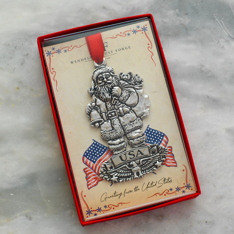 USA Americana Santa Ornament Pewter