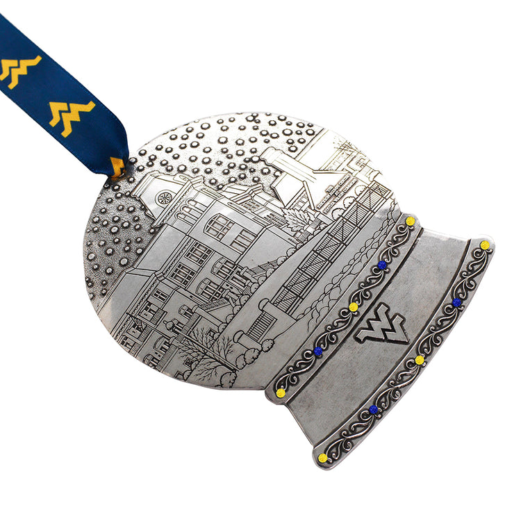 WVU 2026 Erickson Alumni Center Snow Globe Ornament