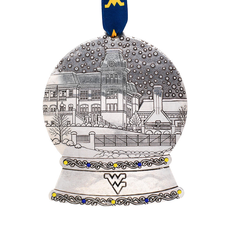 WVU 2026 Erickson Alumni Center Snow Globe Ornament