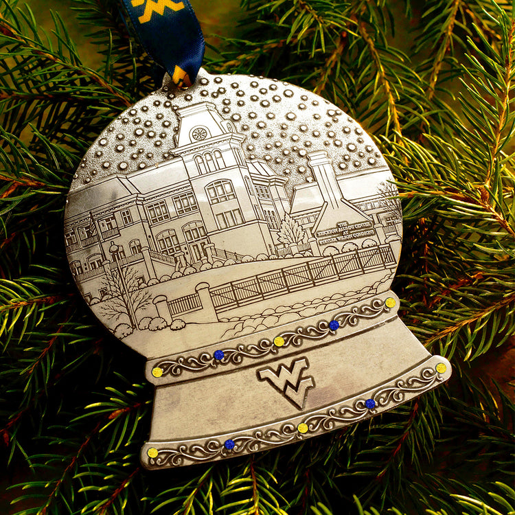 WVU 2026 Erickson Alumni Center Snow Globe Ornament