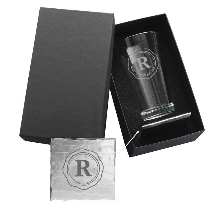 Initial Pint Glass and Coaster Duo