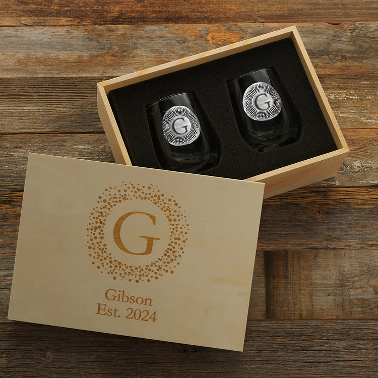 Celebration Seurat 2-Piece Wine Glass Set in Wood Box
