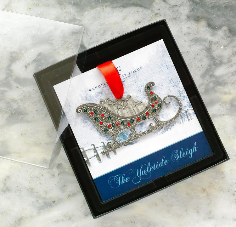 Yuletide Sleigh Ornament with Crystals (Aluminum)