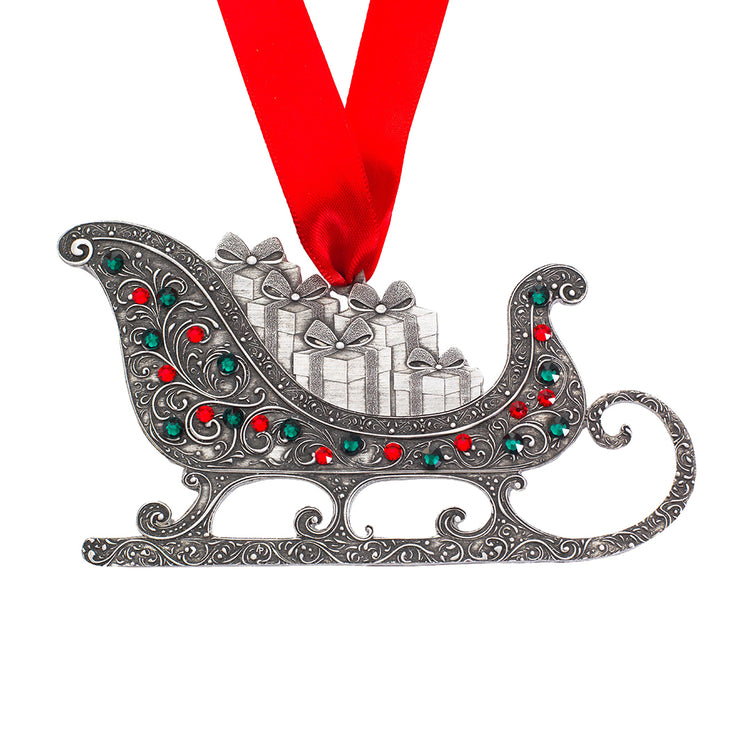 Yuletide Sleigh Ornament with Crystals (Aluminum)