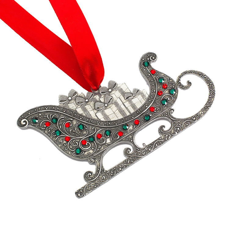Yuletide Sleigh Ornament with Crystals (Aluminum)