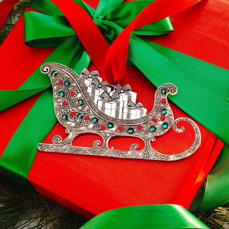 Yuletide Sleigh Ornament with Crystals (Aluminum)