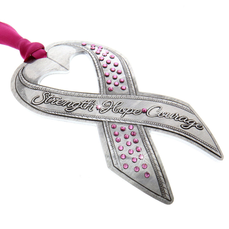 Breast Cancer Awareness Ribbon Ornament with  Crystals 