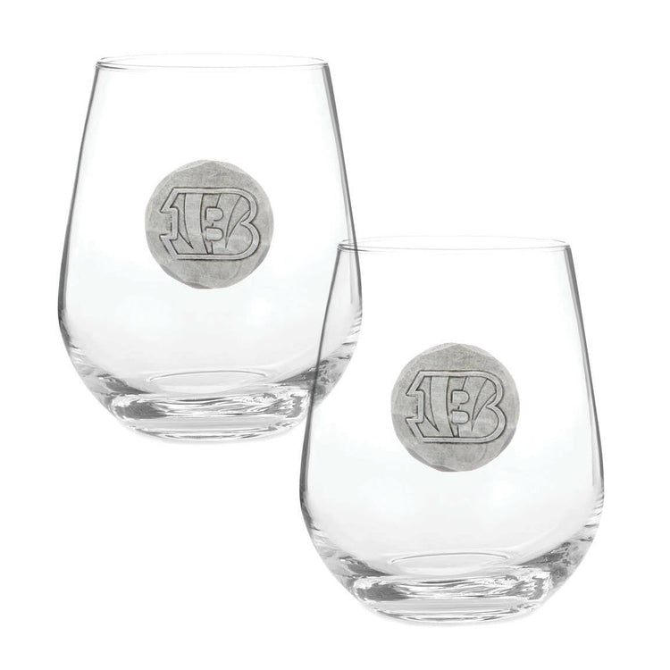 Cincinnati Bengals Stemless Wine Glass Set and Collector's Box 