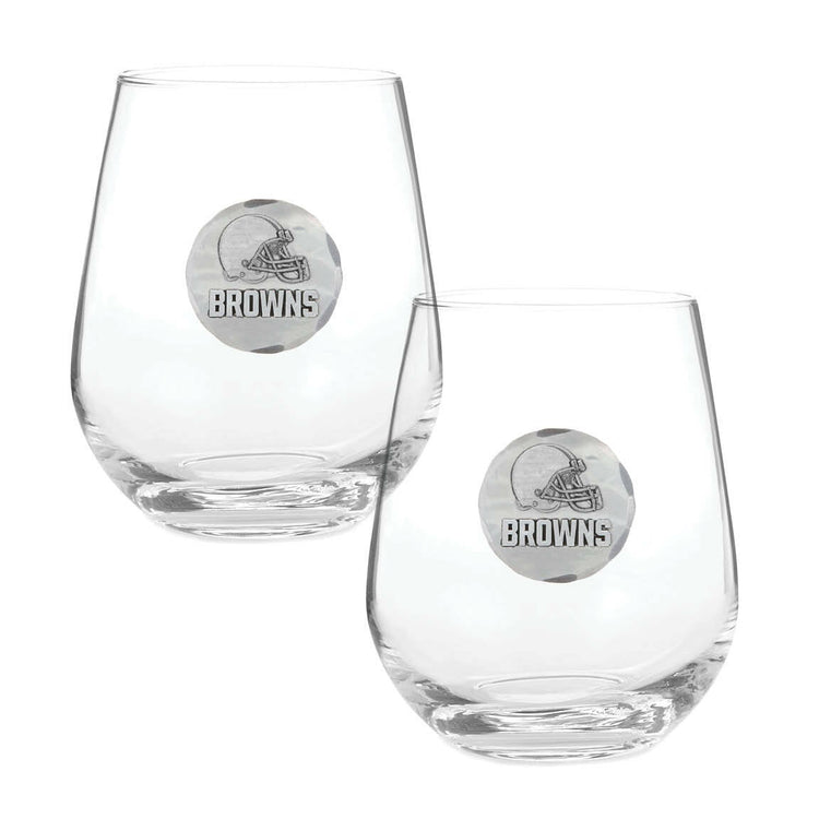 Cleveland Browns 2-Piece Stemless Wine Glass Set with Collectible Box (Aluminum) 