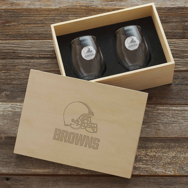 Cleveland Browns 2-Piece Stemless Wine Glass Set with Collectible Box (Aluminum)